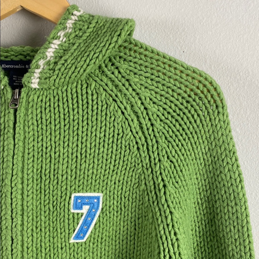 Abercrombie & Fitch Wool Blend Chunky Knit Long Sleeve Hoodie Sweater Jacket - Picture 11 of 16